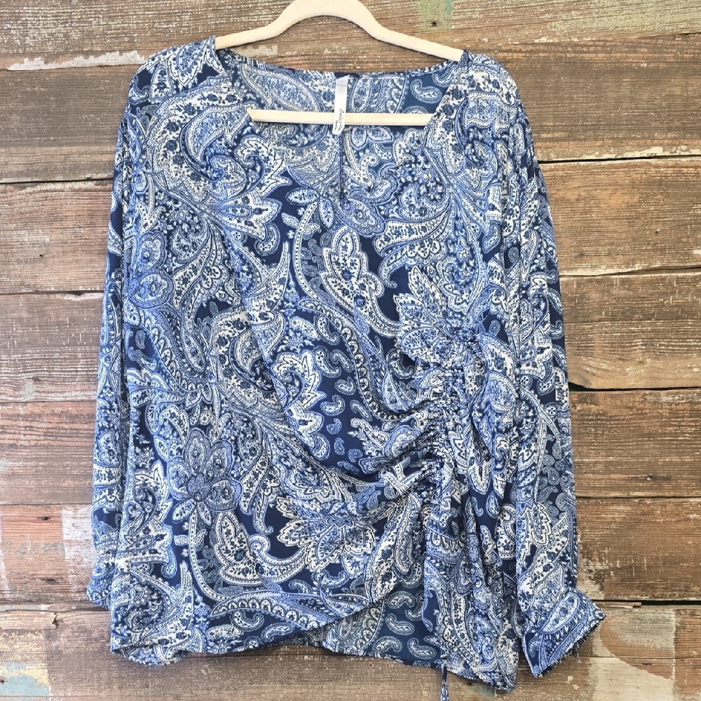 🐥NY Collection Blue Paisley Women's Top, Size 2X